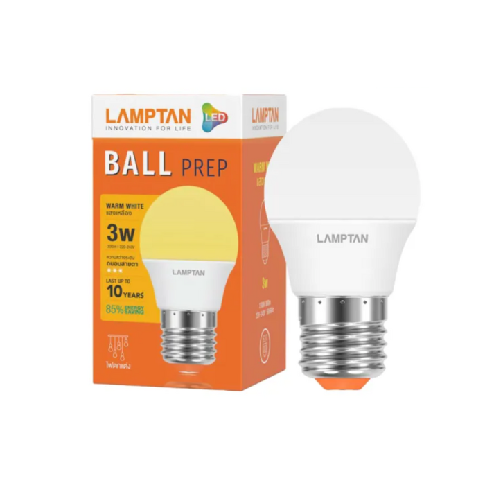 หลอดไฟ LED BALL PREP 3W. แสง Warm White LAMPTON