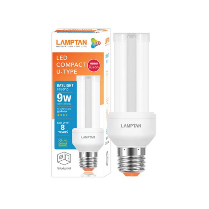 หลอด LED COMPACT U-Type 9W. แสง WARM WHITE LAMPTON