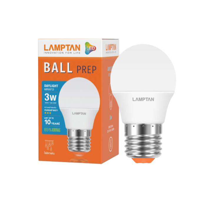 หลอดไฟ LED BALL PREP 3W. แสง Day light LAMPTON