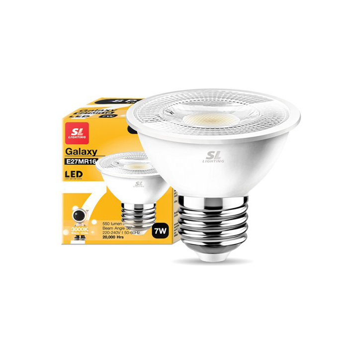 หลอดไฟ LED ขั้วE27 เลนส์MR16 7W 3000K IP20